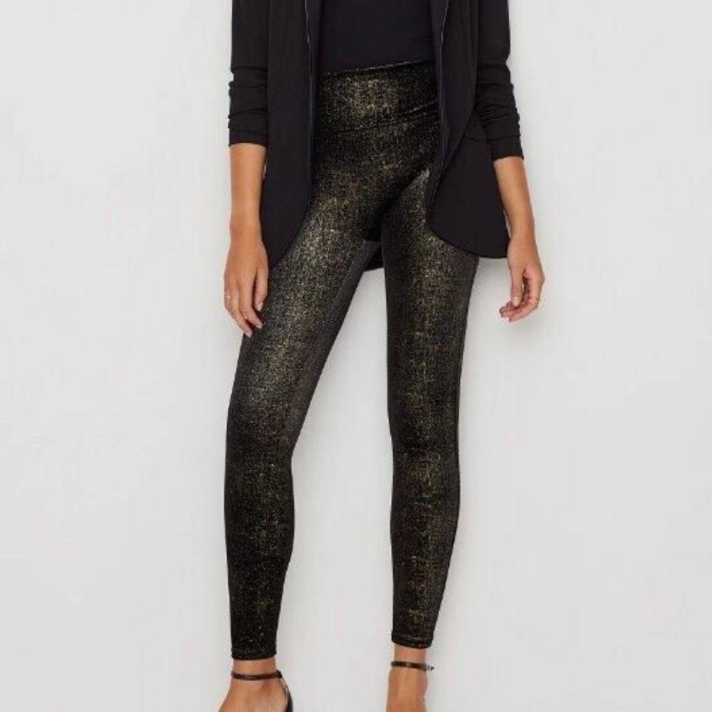 Spanx Black and Gold Velvet Leggings size M